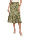 Lafayette 148 New York Flare Silk Midi Skirt In Green