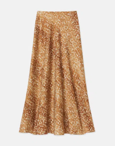 Lafayette 148 Floating Leaves Print Textured Silk Satin Skirt In Camel Multi