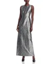 Lafayette 148 Sleeveless Metallic Jacquard Column Gown In Silver