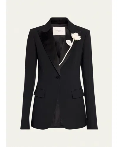 Lafayette 148 Floral Applique Peak-lapel Blazer In Black