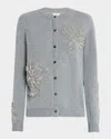 Lafayette 148 Floral Beaded Cashmere Cardigan In Nickel Melange