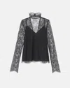 Lafayette 148 Floral Chantilly Lace Mockneck Blouse In Black