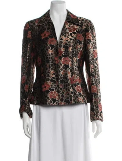 Pre-owned Lafayette 148 Floral Print Blazer In Black