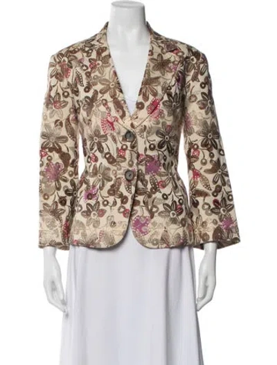 Pre-owned Lafayette 148 Floral Print Blazer In Neutral