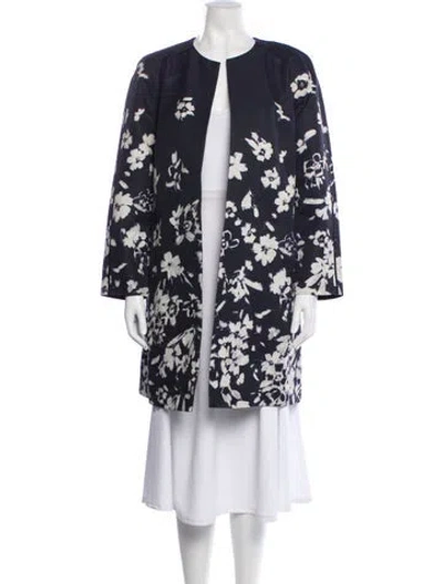 Pre-owned Lafayette 148 Floral Print Coat In Blue