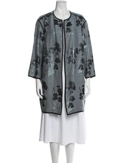 Pre-owned Lafayette 148 Floral Print Coat In Blue