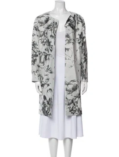 Pre-owned Lafayette 148 Floral Print Coat In Gray