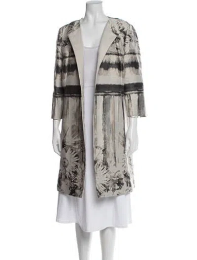 Pre-owned Lafayette 148 Floral Print Coat In Gray