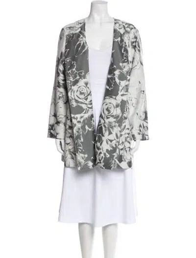 Pre-owned Lafayette 148 Floral Print Coat In Silver