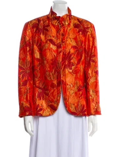 Pre-owned Lafayette 148 Floral Print Evening Jacket In Orange