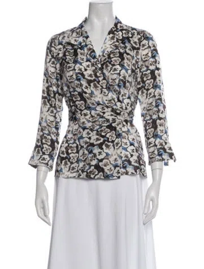 Pre-owned Lafayette 148 Floral Print Jacket In Green
