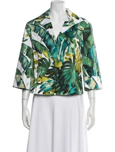 Pre-owned Lafayette 148 Floral Print Jacket In Green