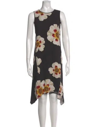 Pre-owned Lafayette 148 Floral Print Knee-length Dress In Black