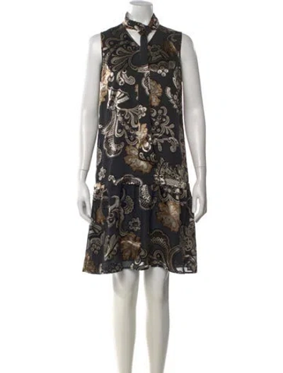 Pre-owned Lafayette 148 Floral Print Knee-length Dress In Black