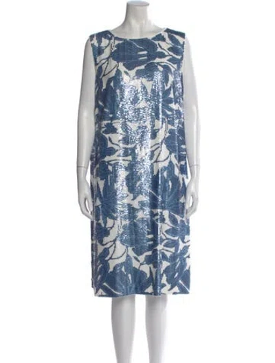 Pre-owned Lafayette 148 Floral Print Knee-length Dress In Blue