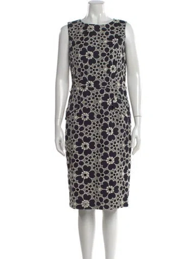 Pre-owned Lafayette 148 Floral Print Knee-length Dress In Blue