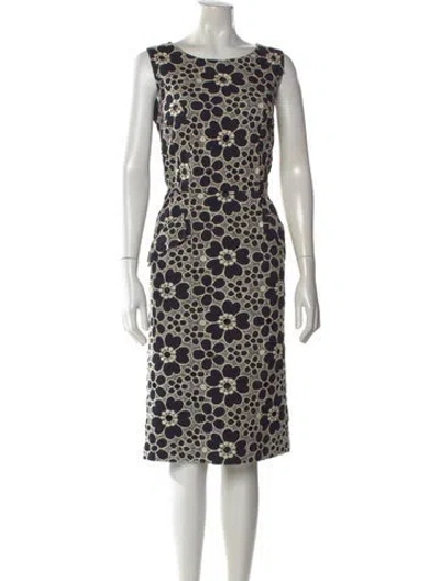Pre-owned Lafayette 148 Floral Print Knee-length Dress In Blue