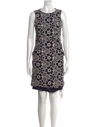 Pre-owned Lafayette 148 Floral Print Knee-length Dress In Blue