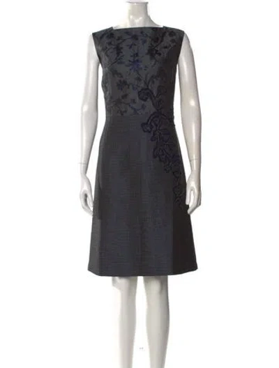 Pre-owned Lafayette 148 Floral Print Knee-length Dress In Blue