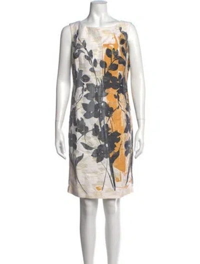 Pre-owned Lafayette 148 Floral Print Knee-length Dress In Gray