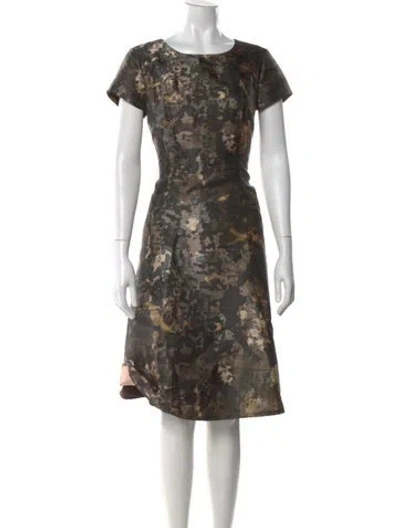 Pre-owned Lafayette 148 Floral Print Knee-length Dress In Green