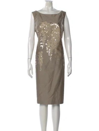 Pre-owned Lafayette 148 Floral Print Knee-length Dress In Neutral
