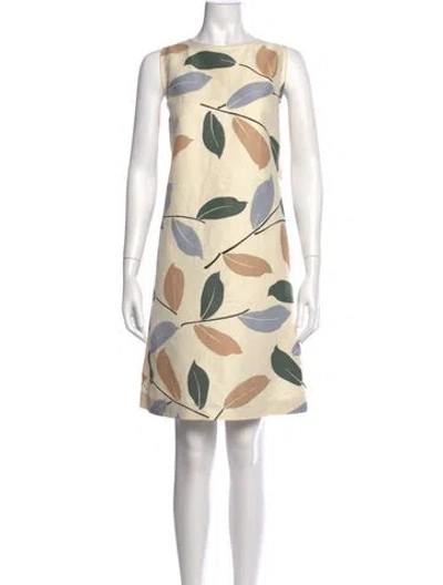 Pre-owned Lafayette 148 Floral Print Knee-length Dress In Neutral