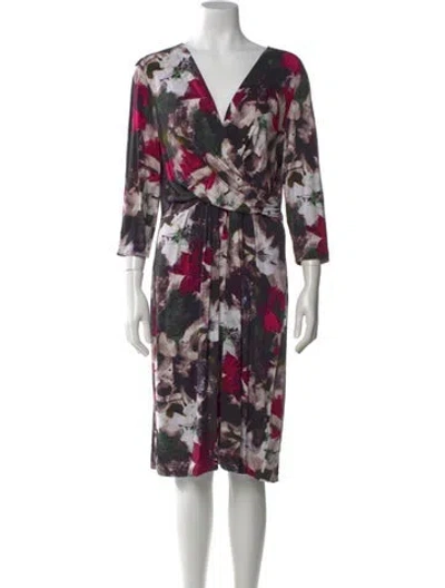 Pre-owned Lafayette 148 Floral Print Knee-length Dress In Purple