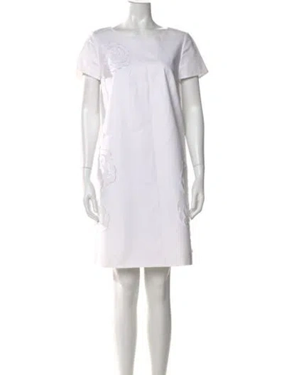Pre-owned Lafayette 148 Floral Print Knee-length Dress In White