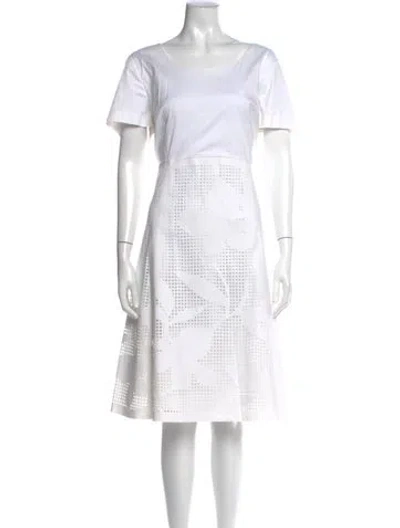 Pre-owned Lafayette 148 Floral Print Knee-length Dress In White