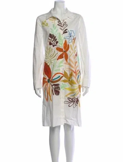 Pre-owned Lafayette 148 Floral Print Knee-length Dress In White