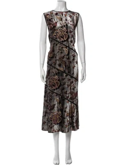 Pre-owned Lafayette 148 Floral Print Long Dress In Black