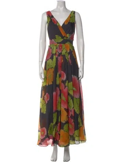Pre-owned Lafayette 148 Floral Print Long Dress In Multi