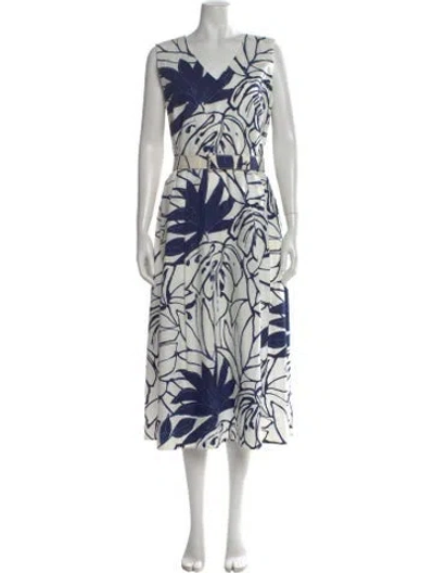Pre-owned Lafayette 148 Floral Print Midi Length Dress In Blue