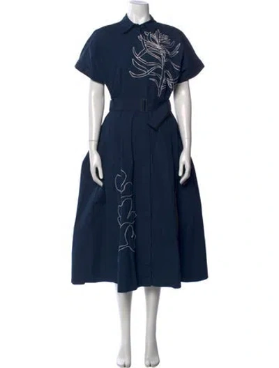 Pre-owned Lafayette 148 Floral Print Midi Length Dress In Blue