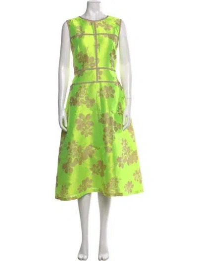 Pre-owned Lafayette 148 Floral Print Midi Length Dress In Green