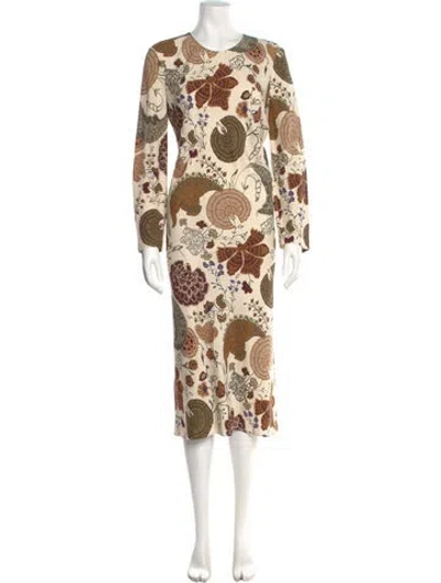 Pre-owned Lafayette 148 Floral Print Midi Length Dress In Neutral