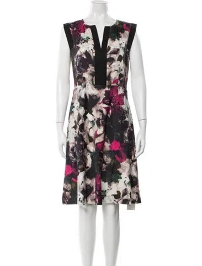 Pre-owned Lafayette 148 Floral Print Midi Length Dress In Purple
