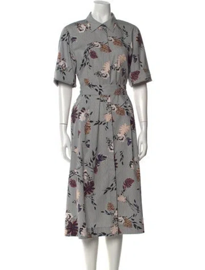 Pre-owned Lafayette 148 Floral Print Midi Length Dress In White
