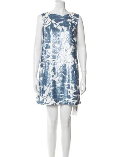 Pre-owned Lafayette 148 Floral Print Mini Dress In Blue