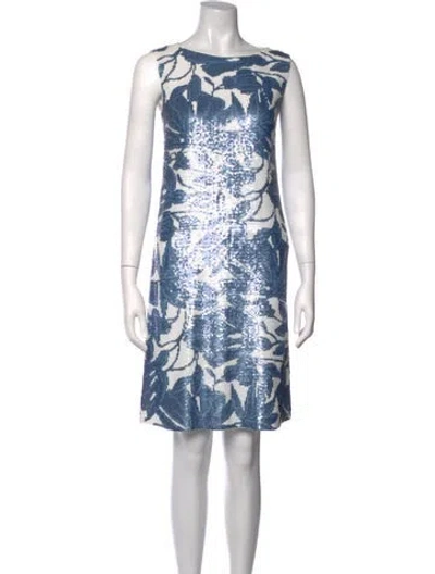 Pre-owned Lafayette 148 Floral Print Mini Dress In Blue
