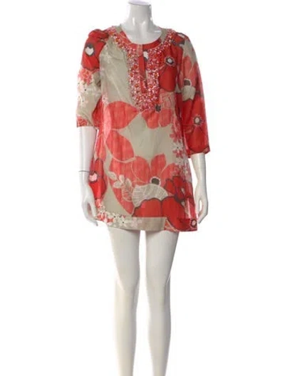 Pre-owned Lafayette 148 Floral Print Mini Dress In Orange
