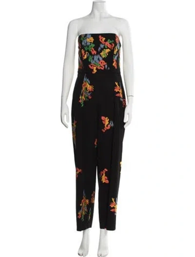 Pre-owned Lafayette 148 Floral Print Strapless Jumpsuit In Black