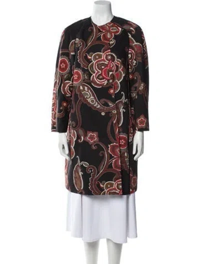 Pre-owned Lafayette 148 Floral Print Trench Coat In Black
