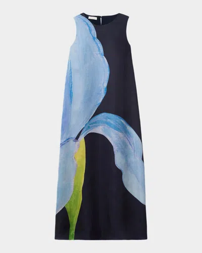 Lafayette 148 Iris Print Silk Organza Sleeveless Maxi Dress In Multi