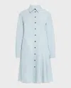 Lafayette 148 Flounce Cotton Shirtdress In Venetian Sky Melange