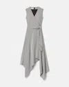 Lafayette 148 Fluid Houndstooth Jacquard Side Tie Handkerchief Midi Dress In Silver