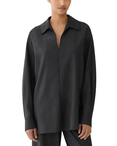 Lafayette 148 Fluid Wool V Neck Popover Blouse In Smoke Melange