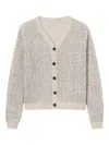 Lafayette 148 Linen Silk Metallic Button V Neck Cardigan In Gray
