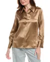 Lafayette 148 French Cuffed Silk Blouse In Brown